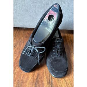 Clarks Honest Q Black Suede Lace Up Women's Heels Shoes